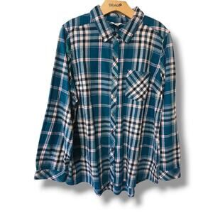 Sonoma Goods for Life women's blue Plaid long sleeves button-down shirt